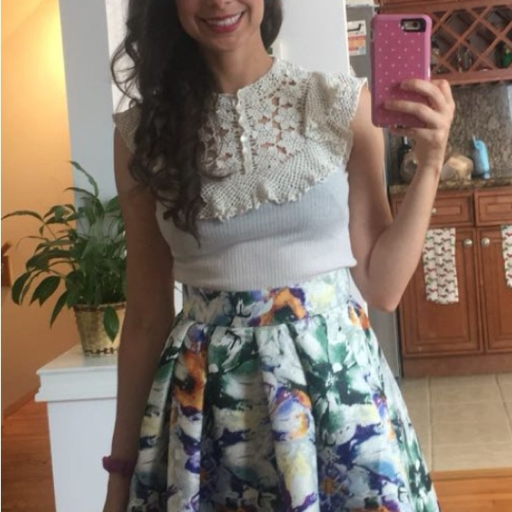 Cream Sleeveless Top with Lace Detail